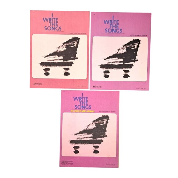 Sunbury Music Inc. Other - Vintage I Write The Songs Sheet Music 1974 Lot Of 3 Barry Manilow Bruce Johnston